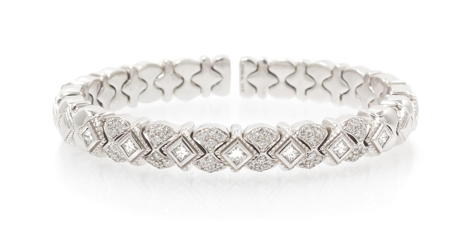 A 14 Karat White Gold and Diamond Cuff Bracelet, Sonia B, 36.30 dwts.