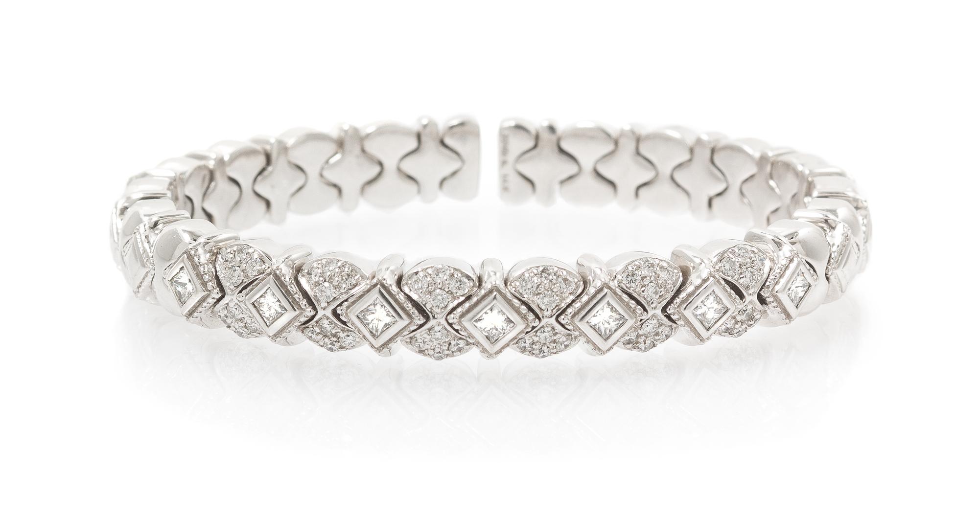 A 14 Karat White Gold and Diamond Cuff Bracelet, Sonia B, 36.30 dwts.
