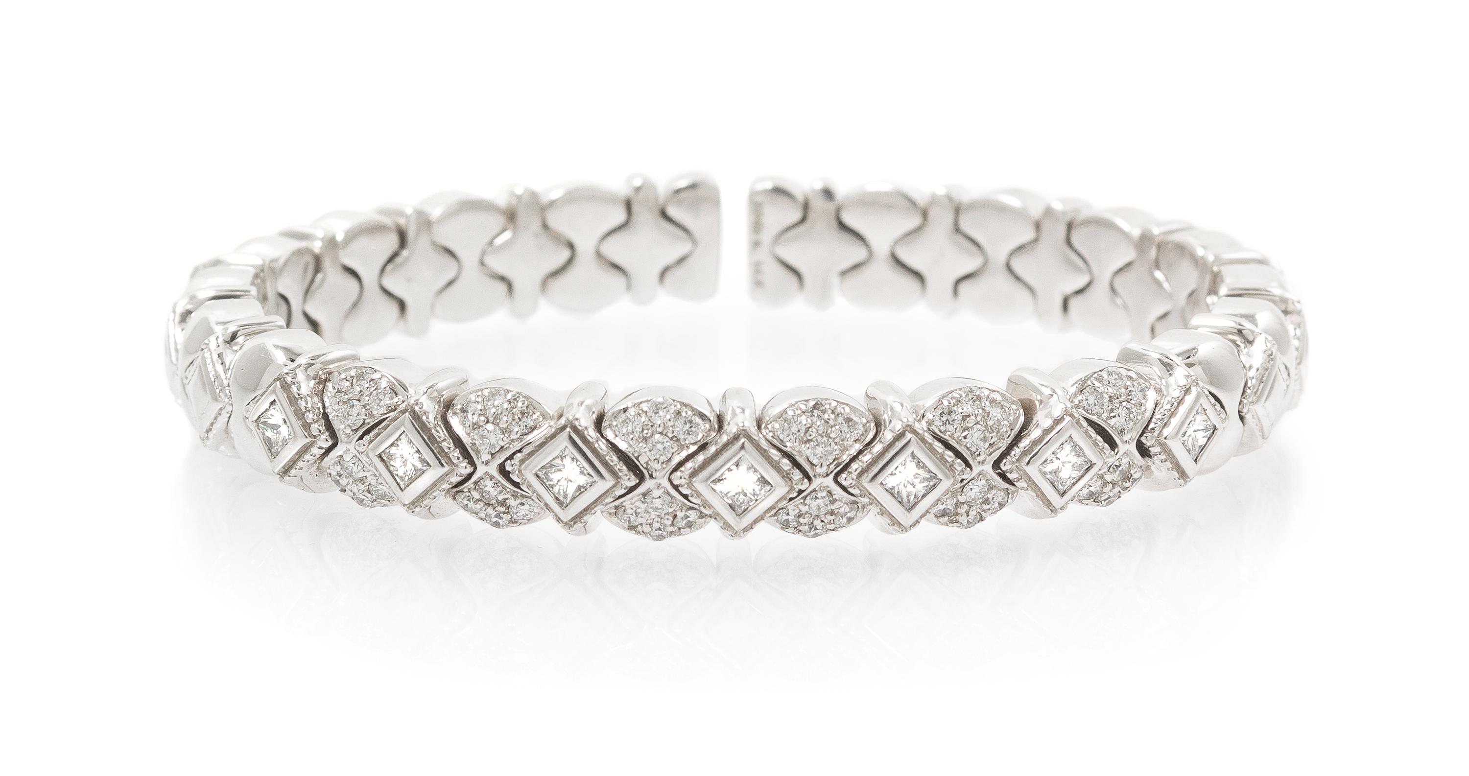 A 14 Karat White Gold and Diamond Cuff Bracelet, Sonia B, 36.30 dwts.