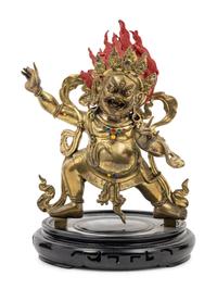Three Tibetan Gilt Bronze Figures of Guardians