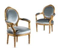 A Pair of Louis XVI Style Giltwood Fauteuils