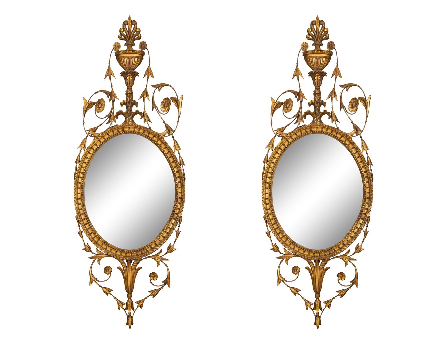 A Pair of George III Style Carved Giltwood Mirrors — Late 19th Century