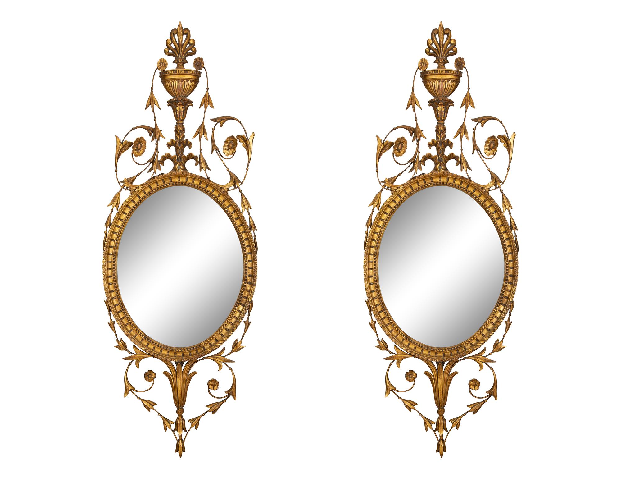 A Pair of George III Style Carved Giltwood Mirrors — Late 19th Century