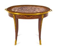 A Louis XVI Style Gilt Metal Mounted Marquetry Low Table
