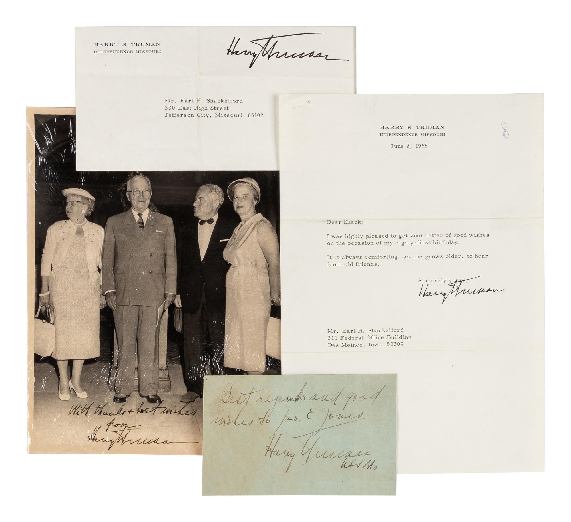 TRUMAN, Harry S. (1884-1972). A group of signed books, letters, and a photograph, comprising: