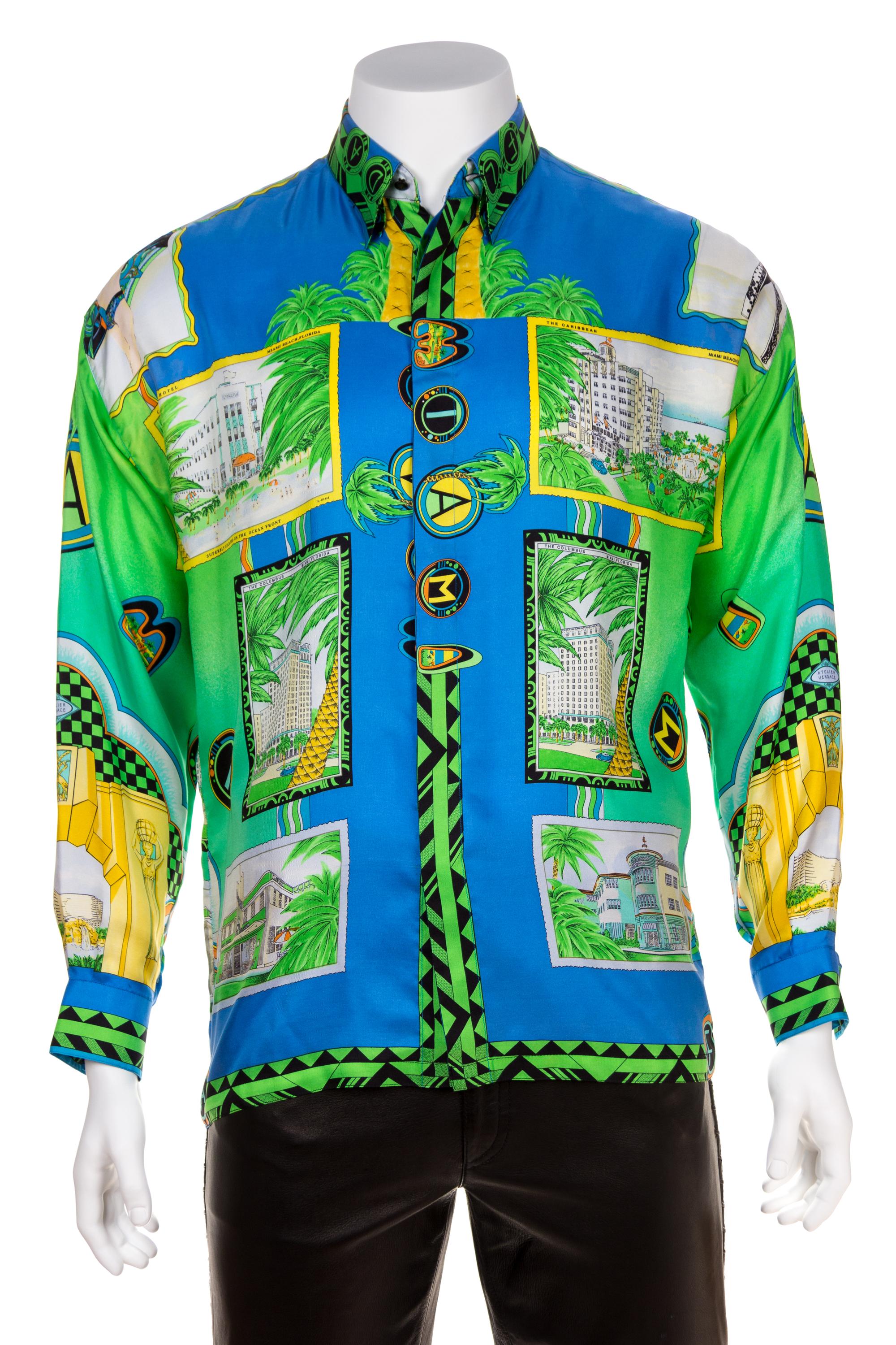 A Gianni Versace Silk Atelier Print Shirt, Size 48.