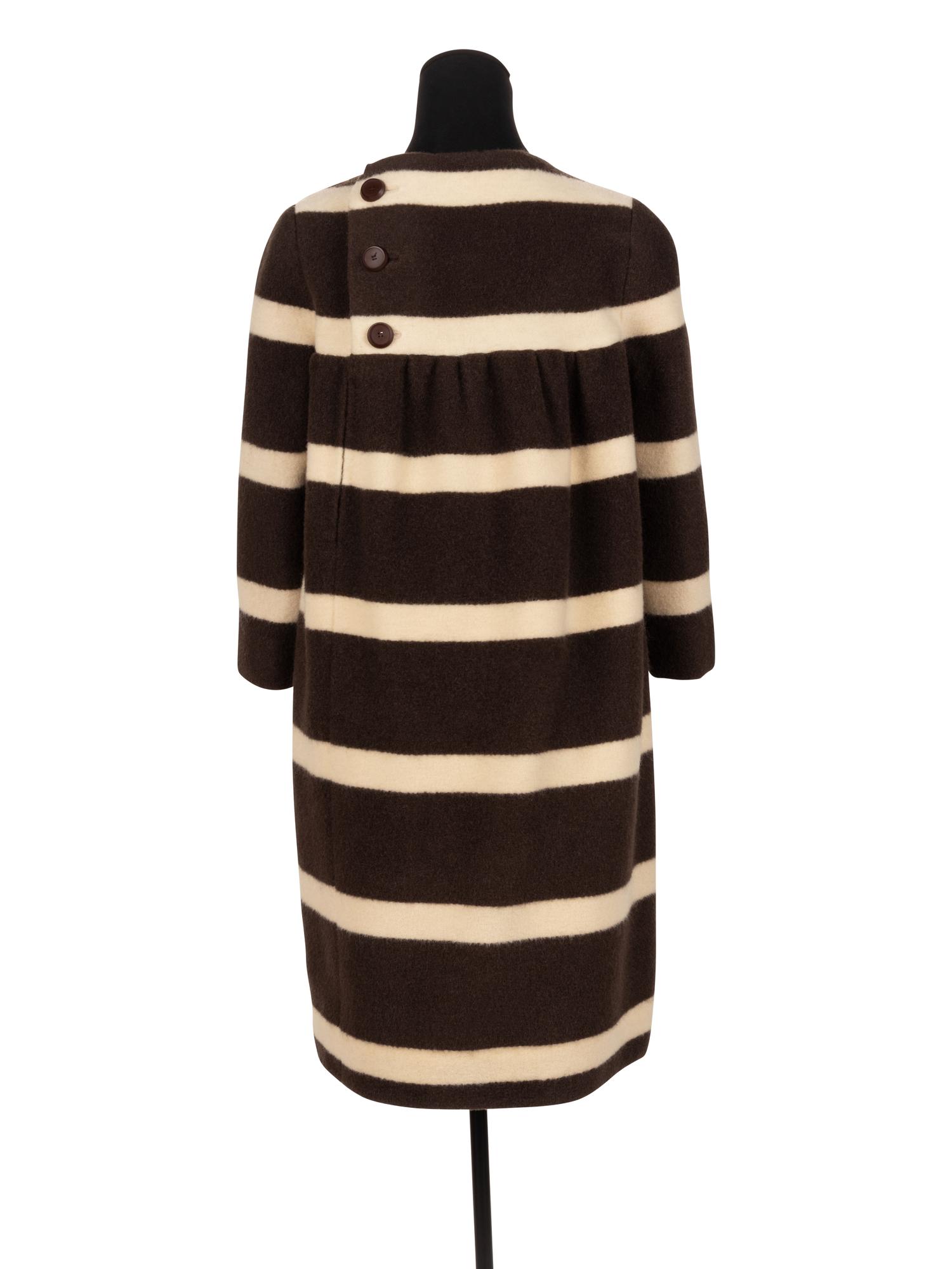 Madame Grès Haute Couture Wool Striped Dress with Leather Belt, 1960s