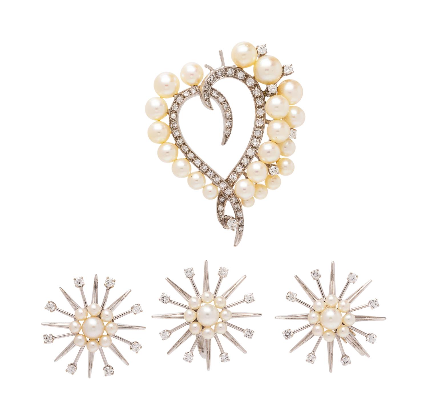 A Collection of White Gold, Cultured Pearl and Diamond Jewelry,