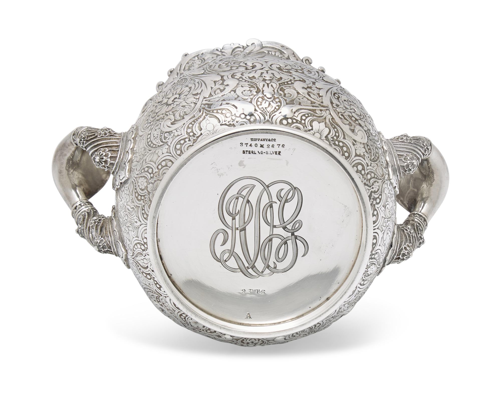 A Rare Sterling Silver Three-Piece Saracenic Tea Service