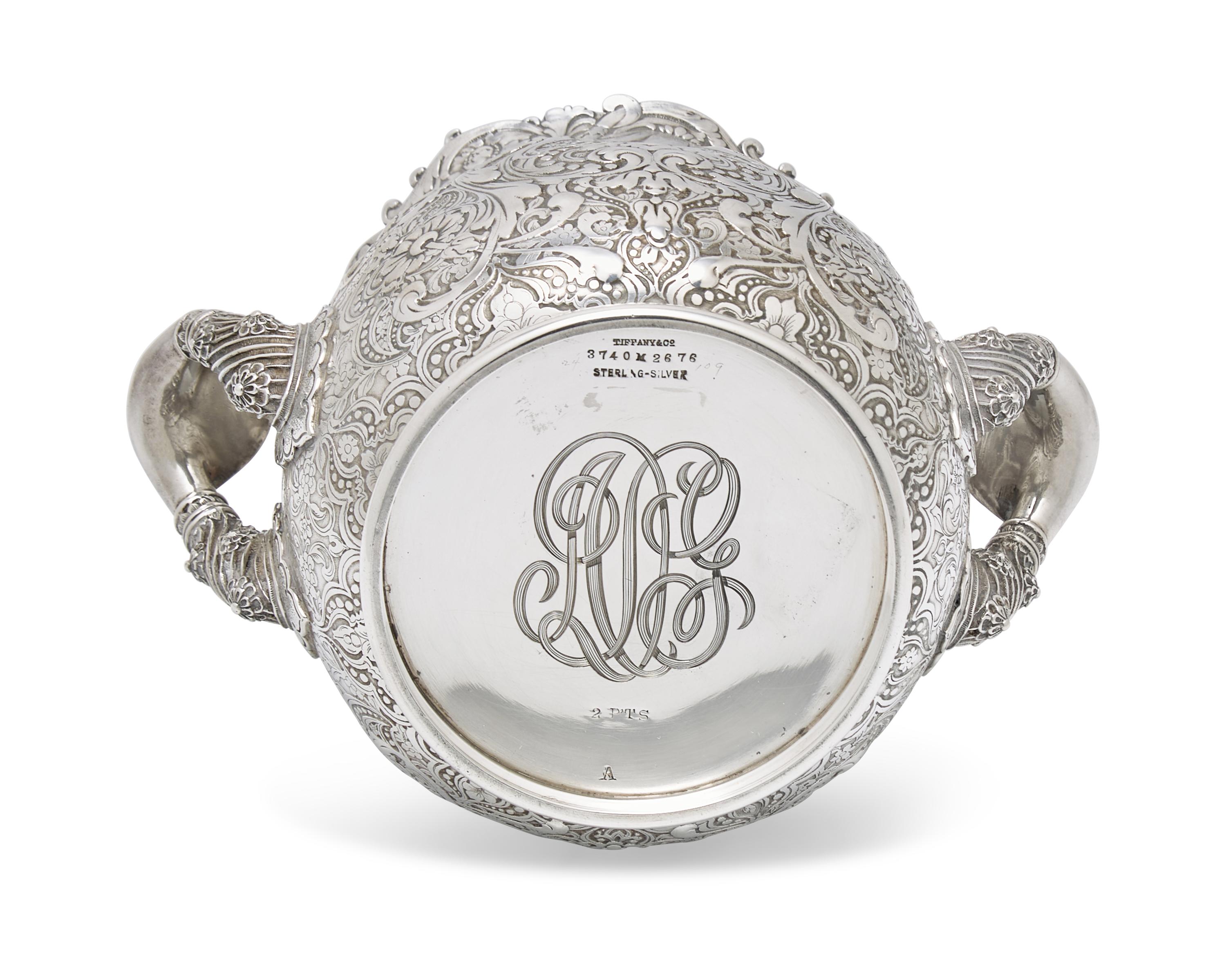 A Rare Sterling Silver Three-Piece Saracenic Tea Service