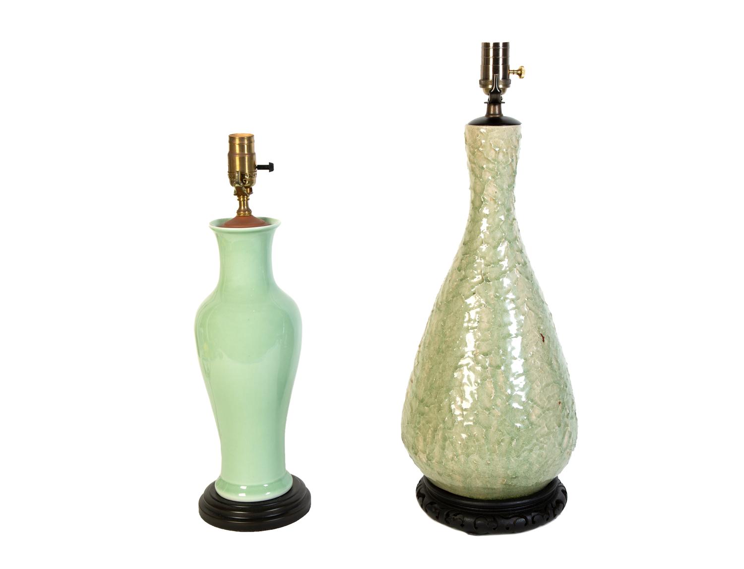 Two Green Glazed Vases Mounted as Lamps — 20TH CENTURY