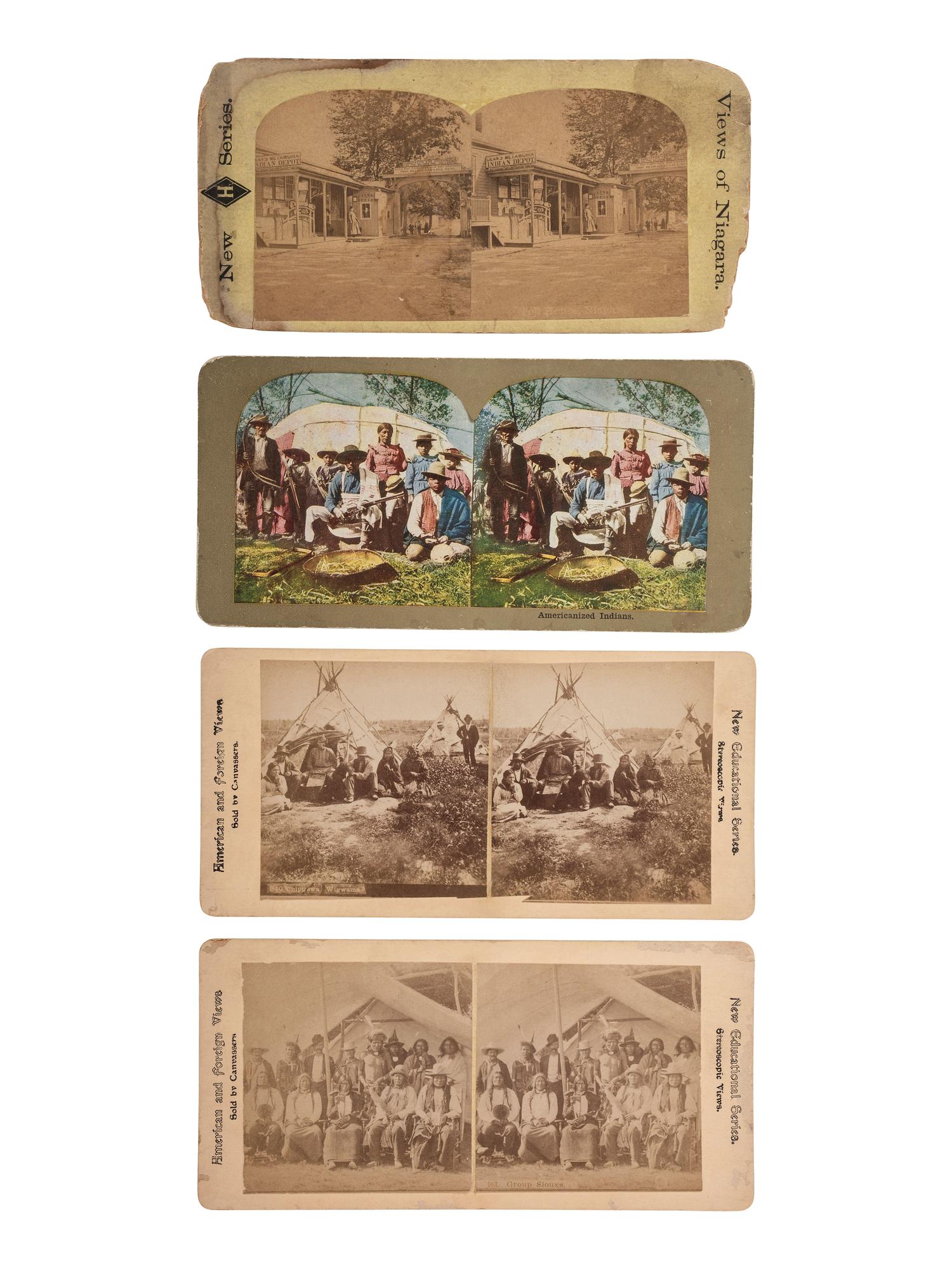 [NATIVE AMERICANS - PHOTOGRAPHY]. A group of photographs, stereoviews, and real photo postcards of Native American subjects, including a cyanotype.