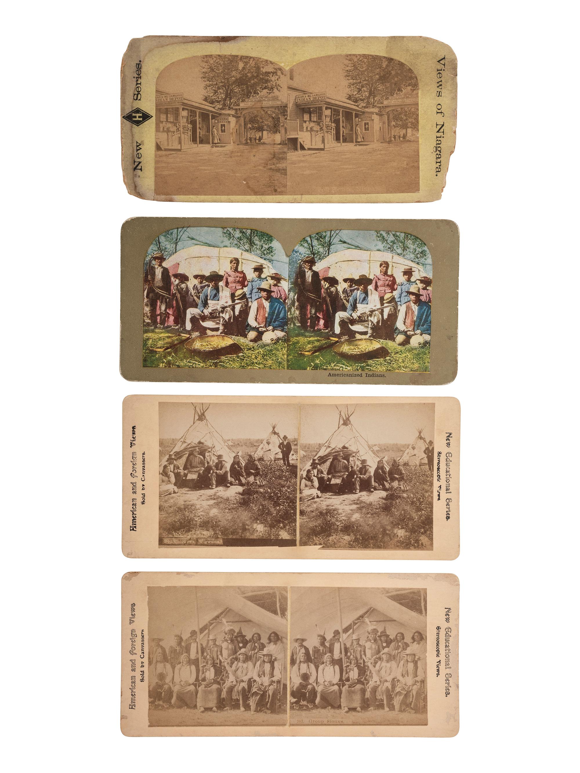 [NATIVE AMERICANS - PHOTOGRAPHY]. A group of photographs, stereoviews, and real photo postcards of Native American subjects, including a cyanotype.
