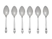 A Set of Six Georg Jensen Acorn Silver Dessert Spoons