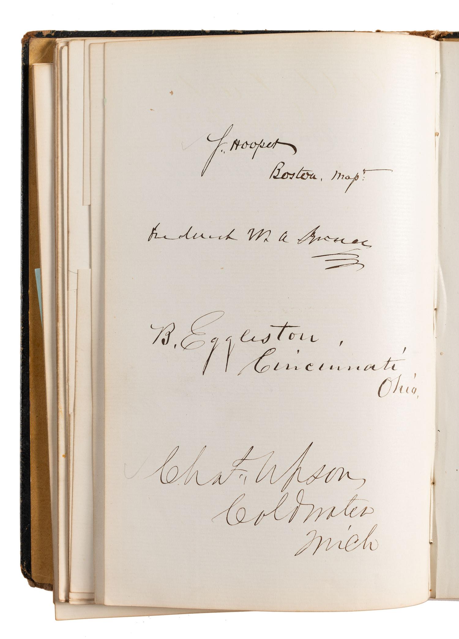 [CIVIL WAR] -- [RECONSTRUCTION]. Autograph album containing signatures of politicians in the 39th Congress and military officers collected by Mrs. Josephine Lee Darling, wife of New York Congressman William A. Darling.