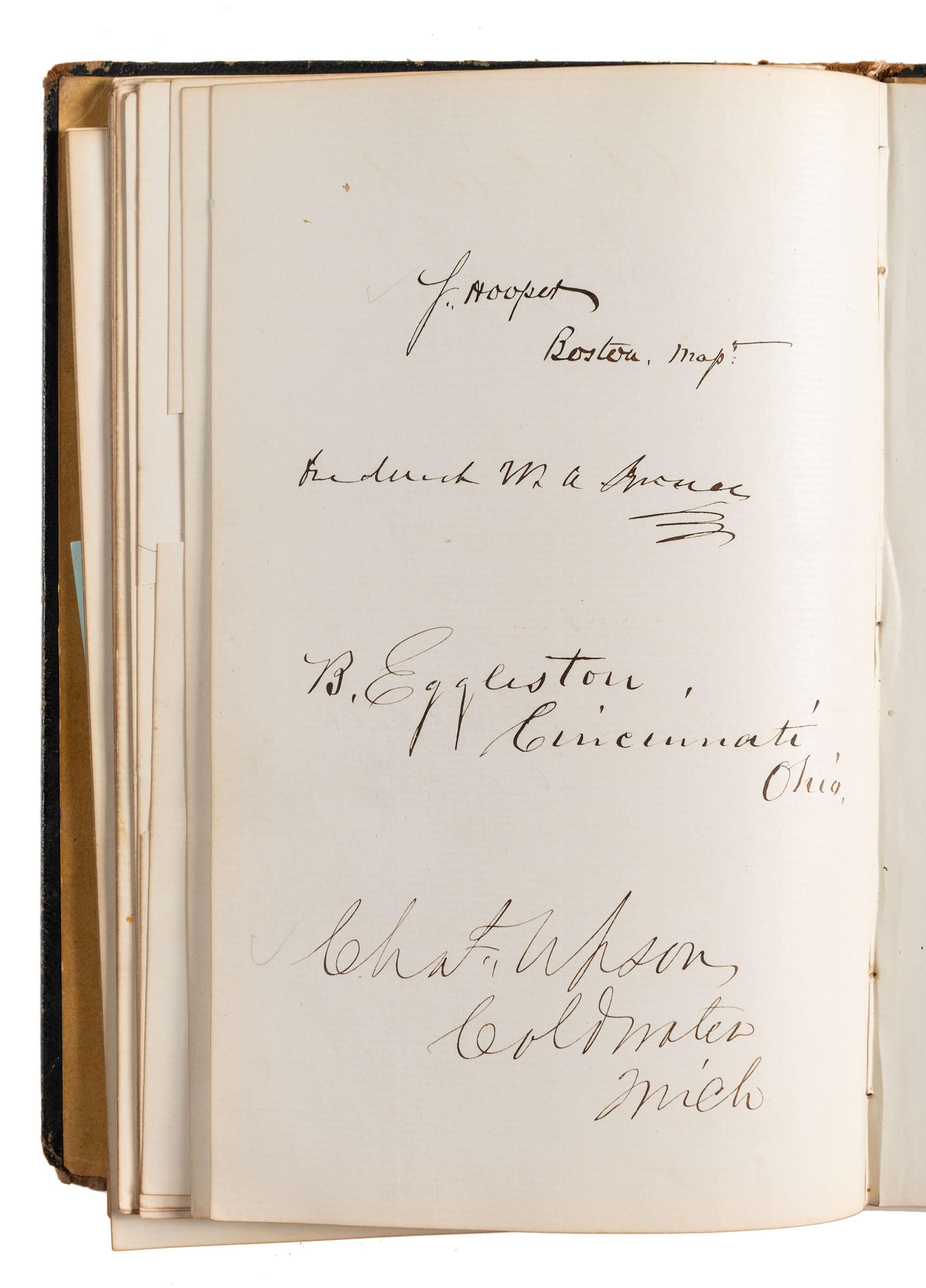 [CIVIL WAR] -- [RECONSTRUCTION]. Autograph album containing signatures of politicians in the 39th Congress and military officers collected by Mrs. Josephine Lee Darling, wife of New York Congressman William A. Darling.