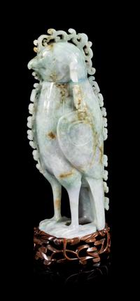 A Jadeite Phoenix-Form Covered Vessel Height 5 3/4 inches. — 20TH CENTURY