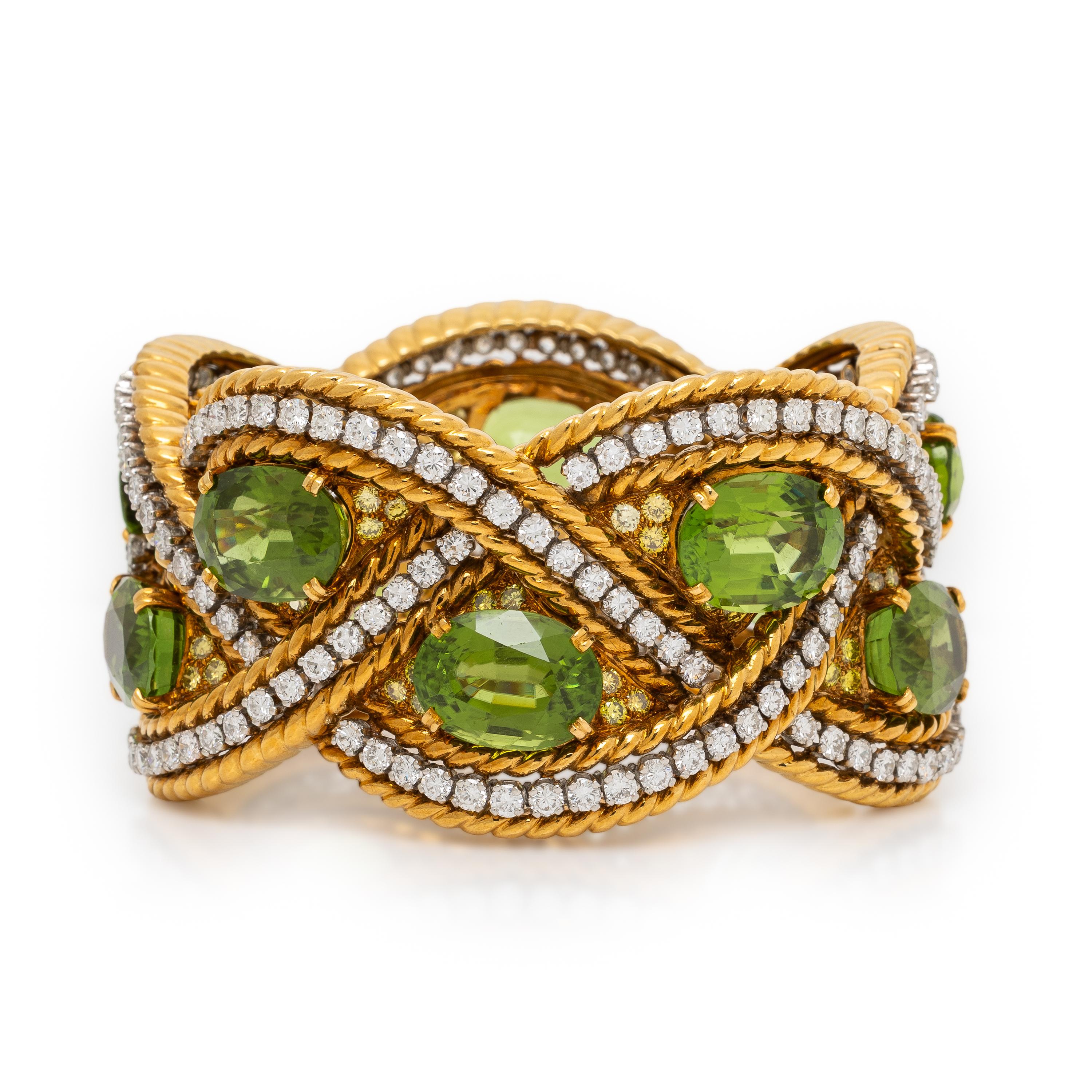 Verdura, Peridot, Diamond, Colored Diamond, and Yellow Gold Bracelet