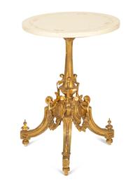 A Louis XVI Style Carved Giltwood Tripod Table Base with an Associated Top