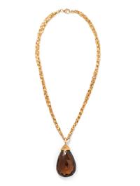 SMOKY QUARTZ AND DIAMOND PENDANT/NECKLACE