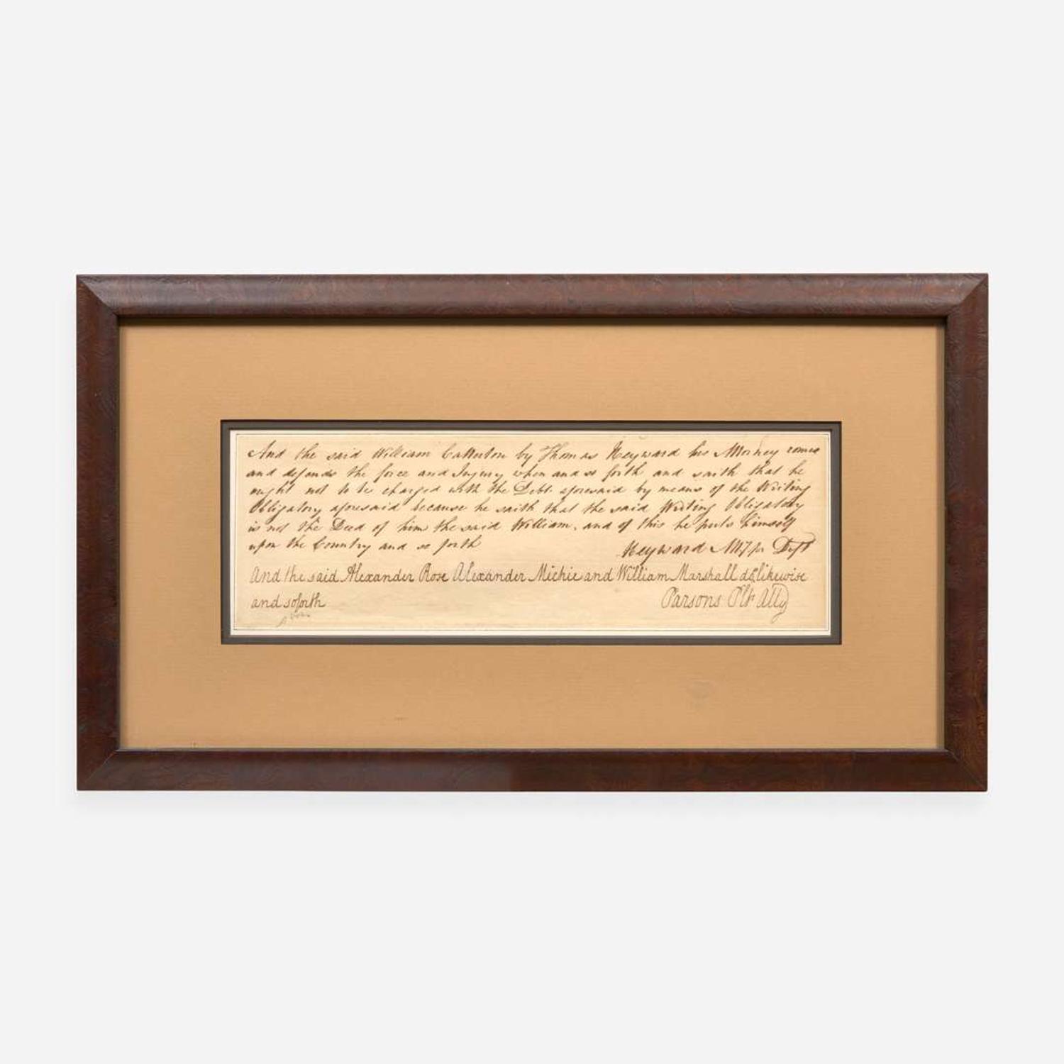 [Declaration of Independence] [South Carolina] Heyward, Thomas, Jr Autograph Note, signed