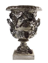 A Glazed and Silvered Ceramic Garden Urn Height 25 x diameter 18 inches.