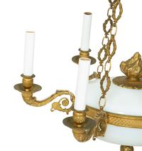A French Empire Style Gilt Bronze and Opaline Glass Six-Light Chandelier — 19TH CENTURY