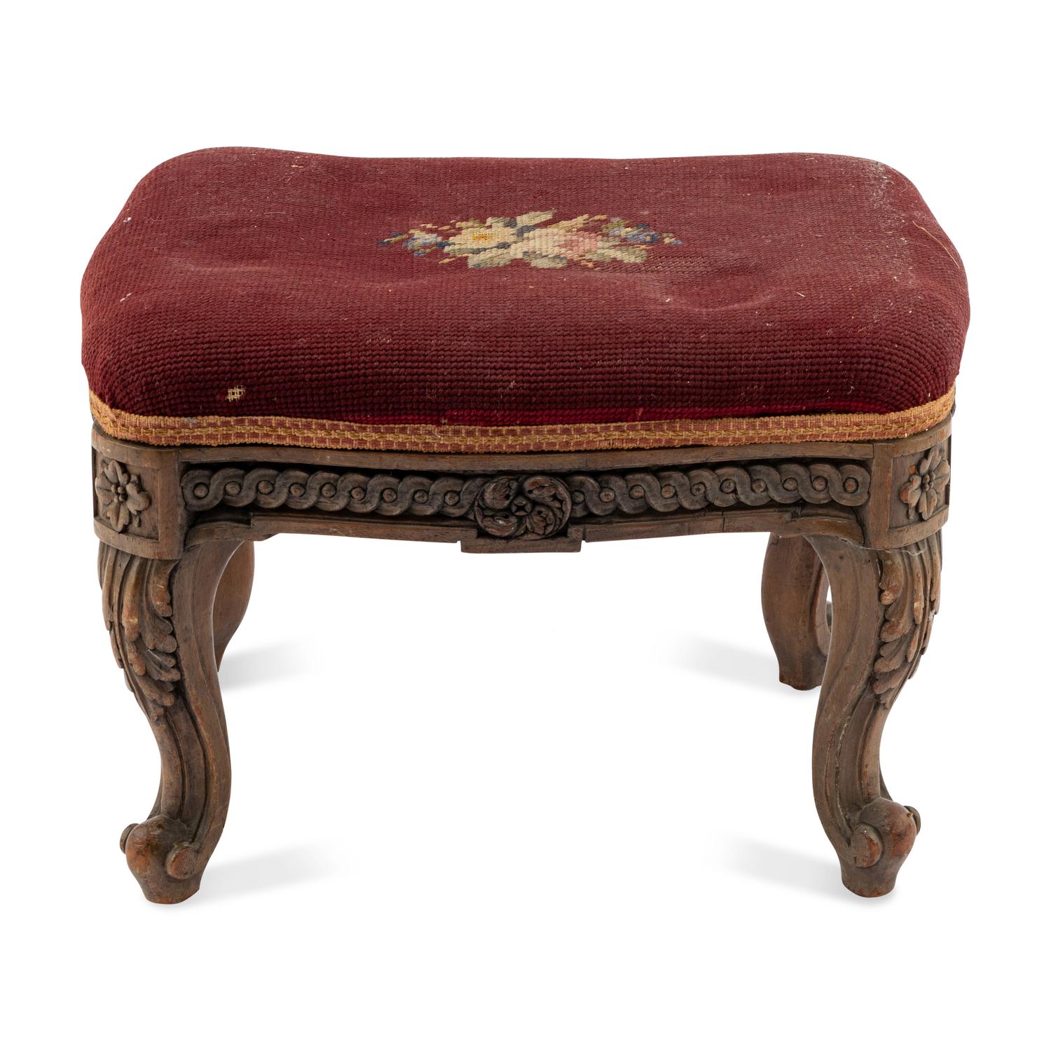 A Louis XVI Carved Walnut Tabouret