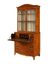 A George III Satinwood Bureau Bookcase
