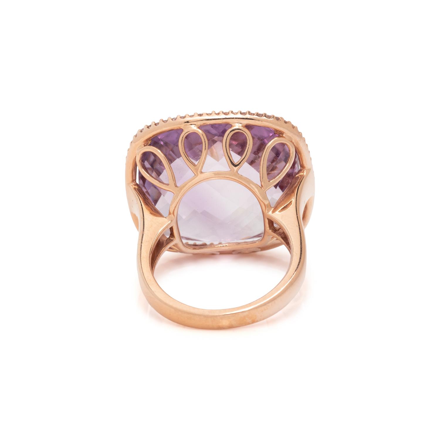 AMETHYST, DIAMOND, AND ROSE GOLD RING