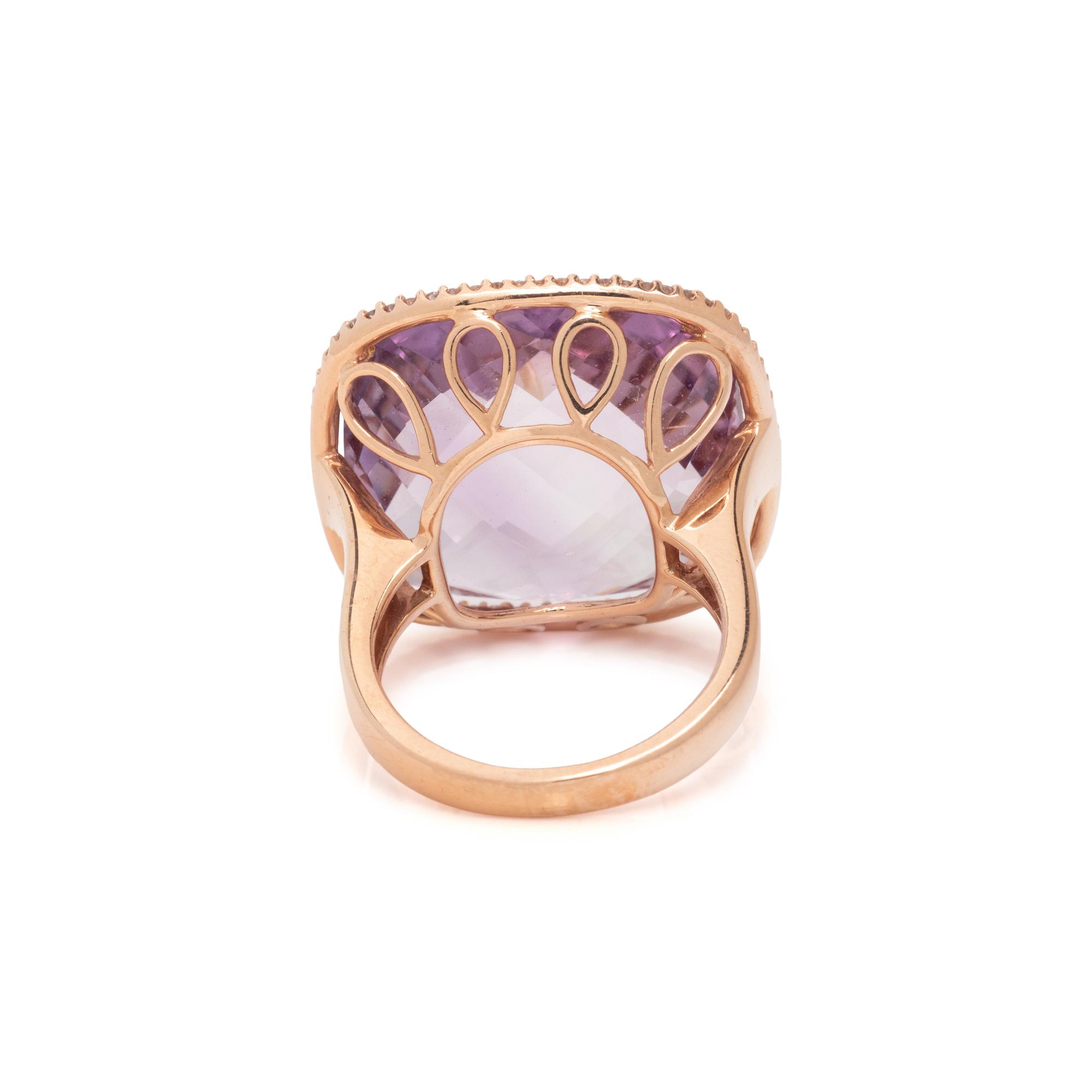 AMETHYST, DIAMOND, AND ROSE GOLD RING