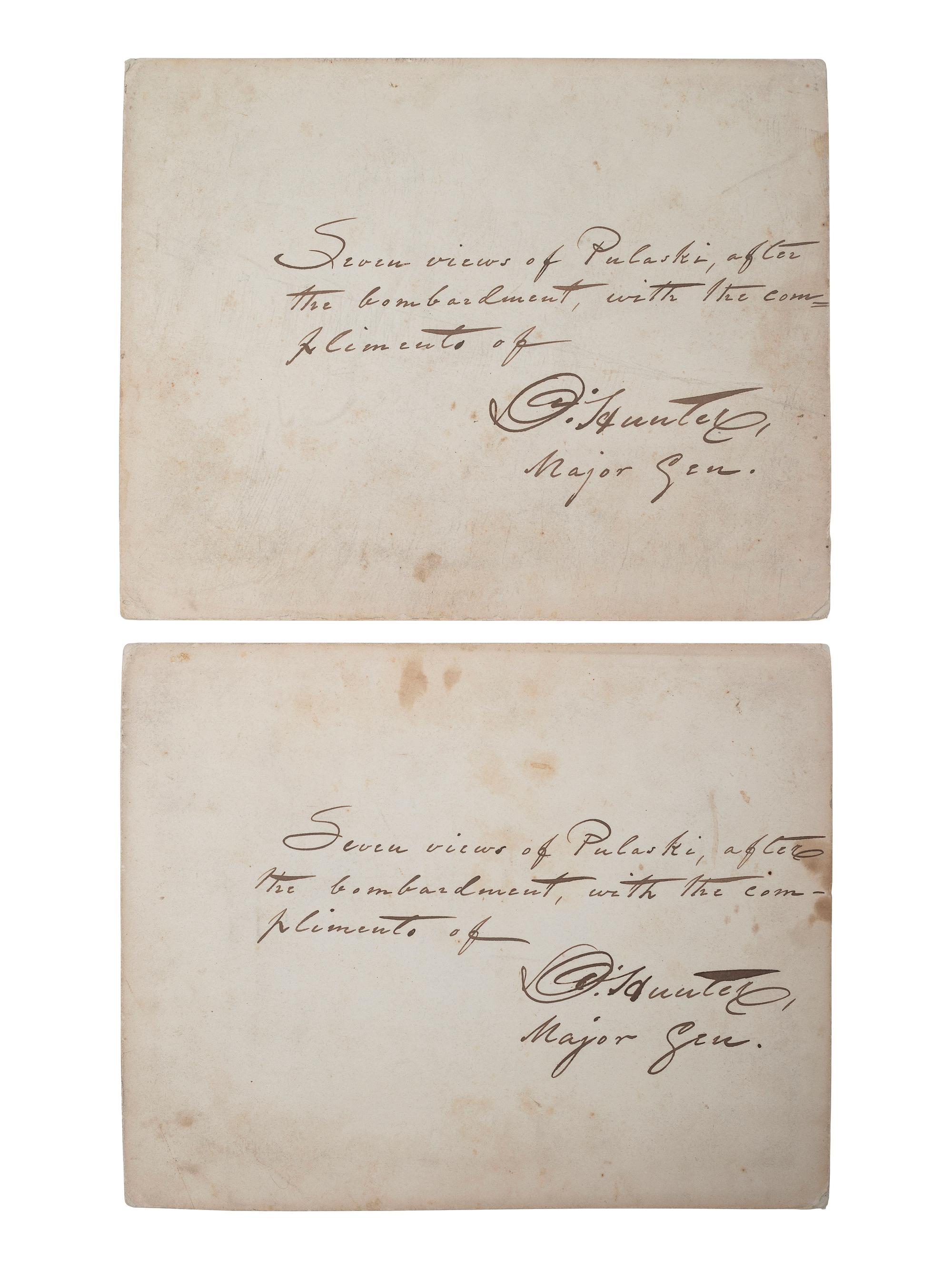 [CIVIL WAR]. HAAS, Philip, Lt., photographer. A group of 7 photographs of Fort Pulaski after the bombardment, inscribed and signed by Major General David Hunter.