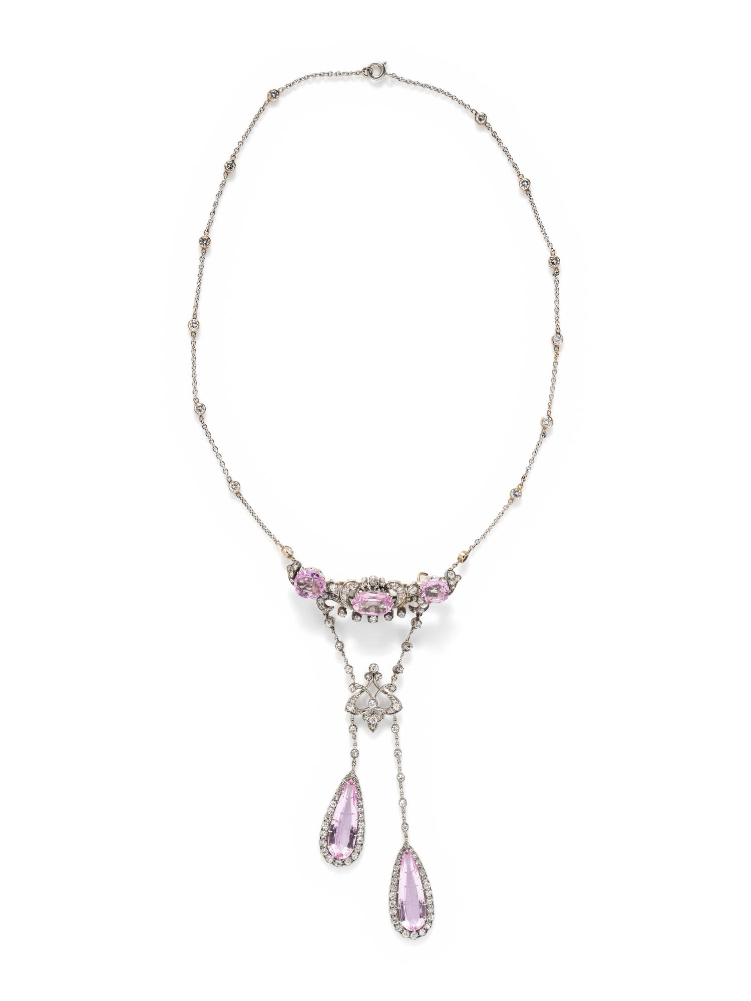 WHITE GOLD, TOURMALINE, AND DIAMOND BROOCH/NECKLACE