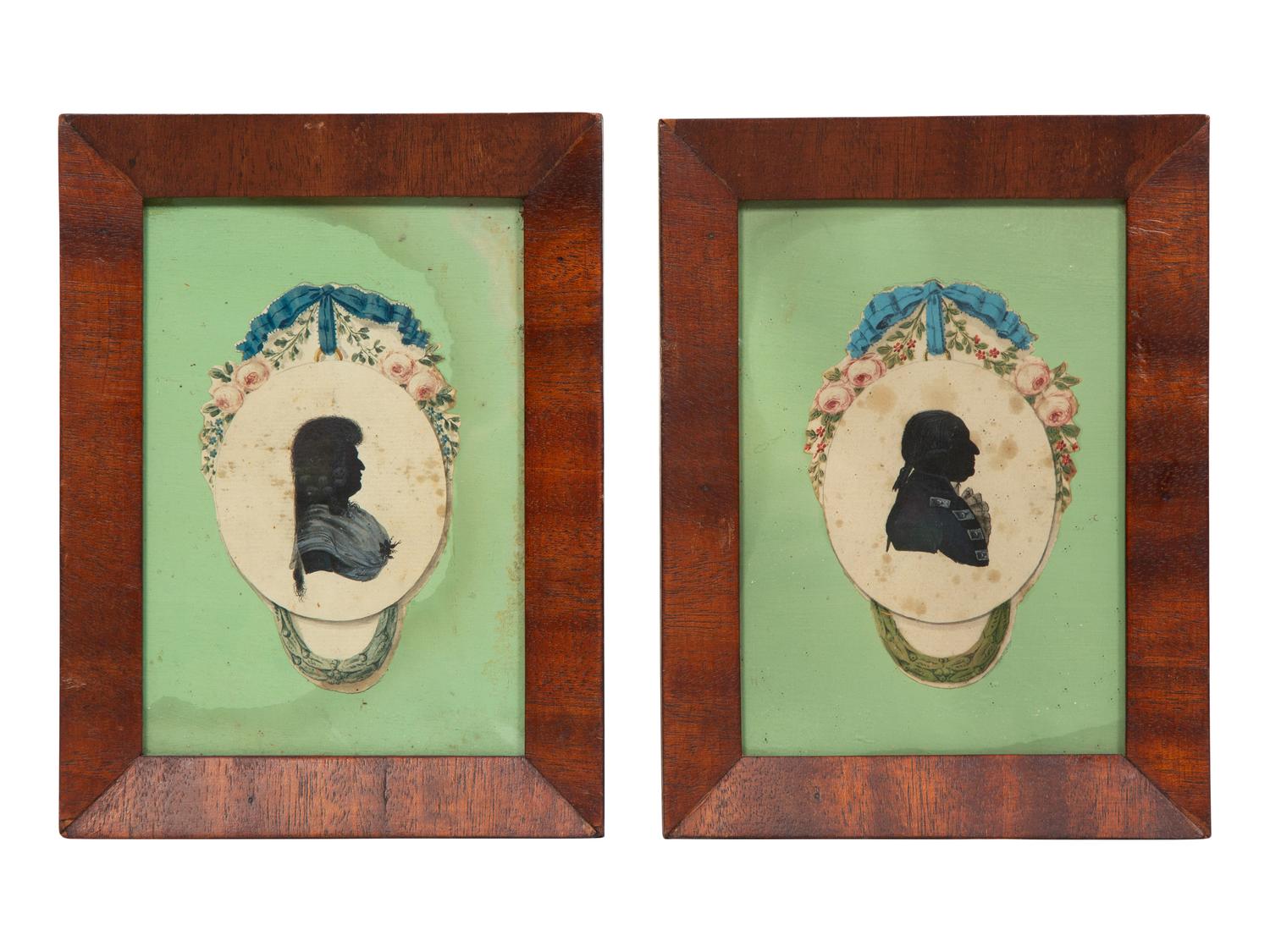 A Group of Two Portrait Miniatures and Two Silhouette Pictures
