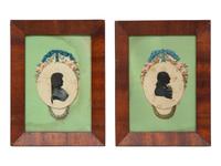 A Group of Two Portrait Miniatures and Two Silhouette Pictures