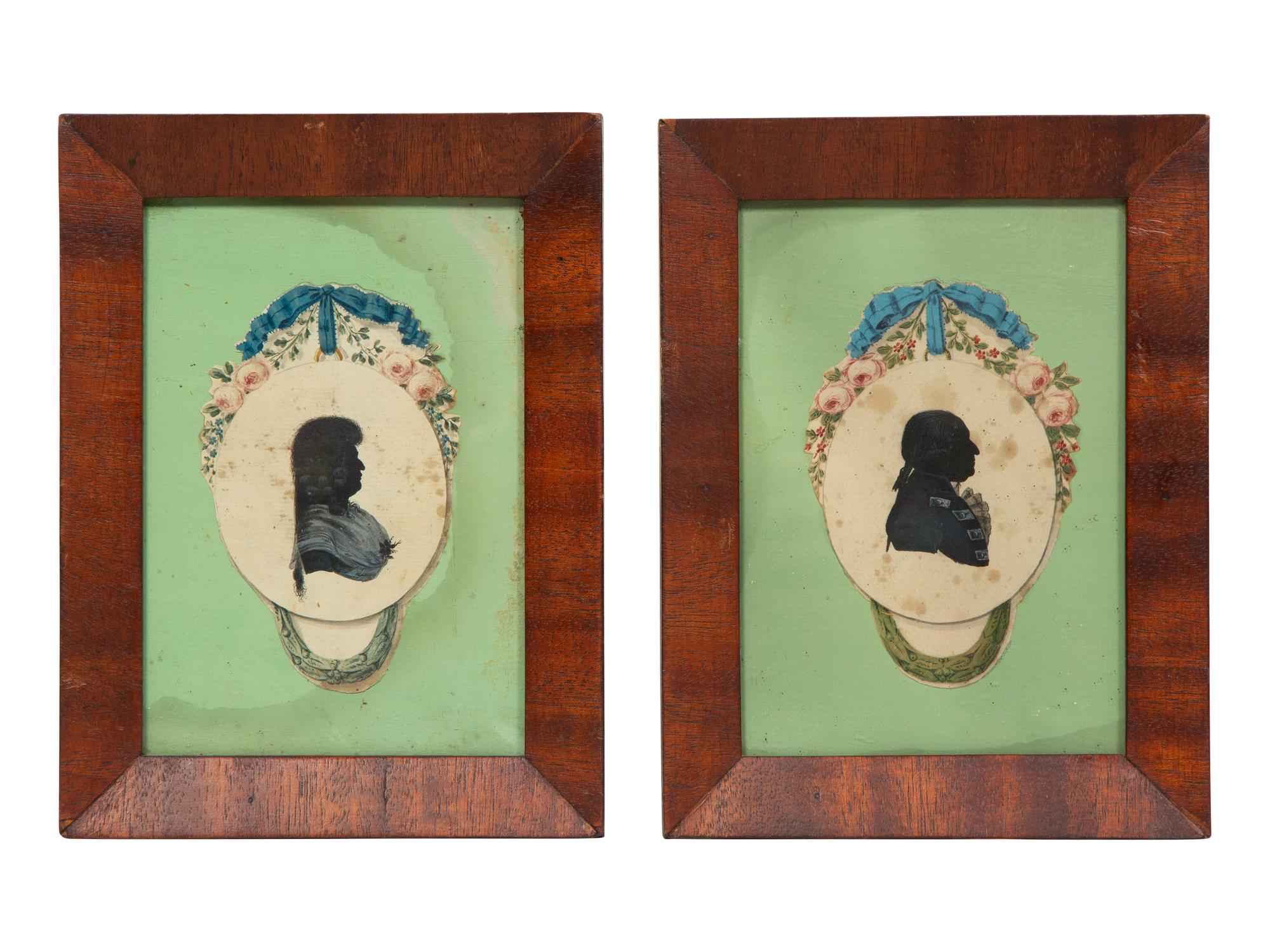 A Group of Two Portrait Miniatures and Two Silhouette Pictures