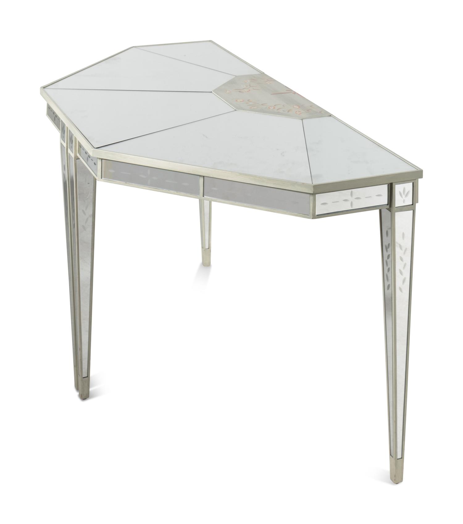 A Pair of Custom Painted and Mirror-Veneered Console Tables
