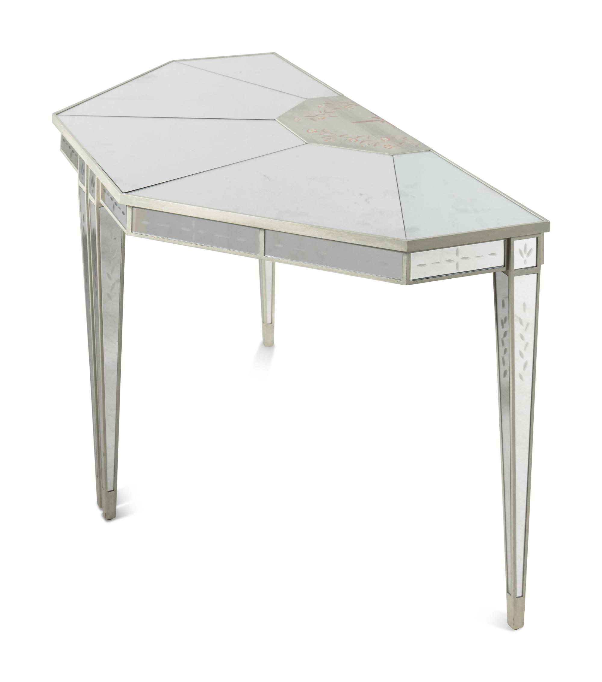 A Pair of Custom Painted and Mirror-Veneered Console Tables