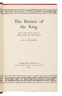 Tolkien, J.R.R. (1892-1973). [The Lord of the Rings trilogy:] The Fellowship of the Ring . 1954. -- The Two Towers . 1954. -- The Return of the King . 1955. All London: Allen & Unwin Ltd.