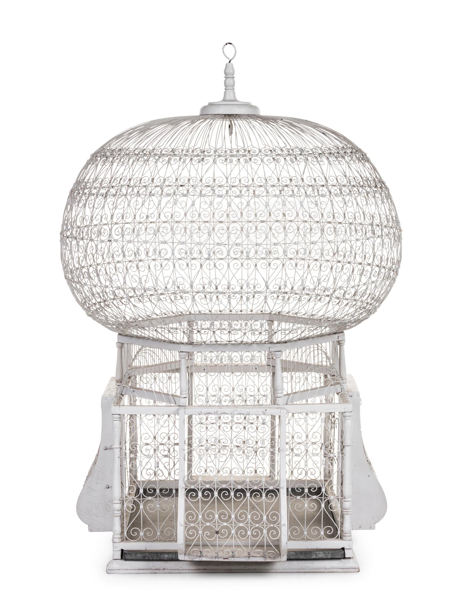 A Continental Painted Wood and Metal Birdcage