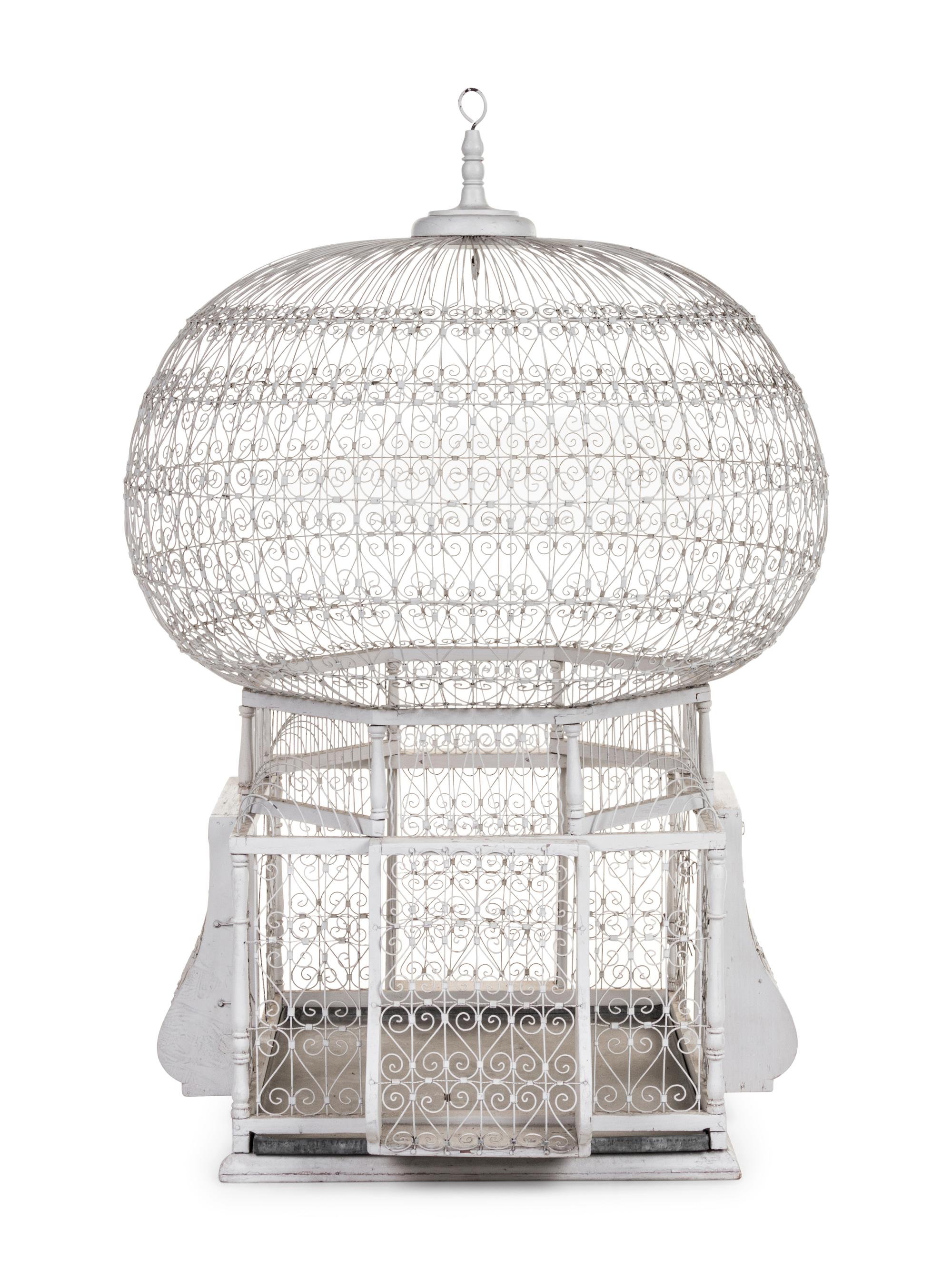 A Continental Painted Wood and Metal Birdcage