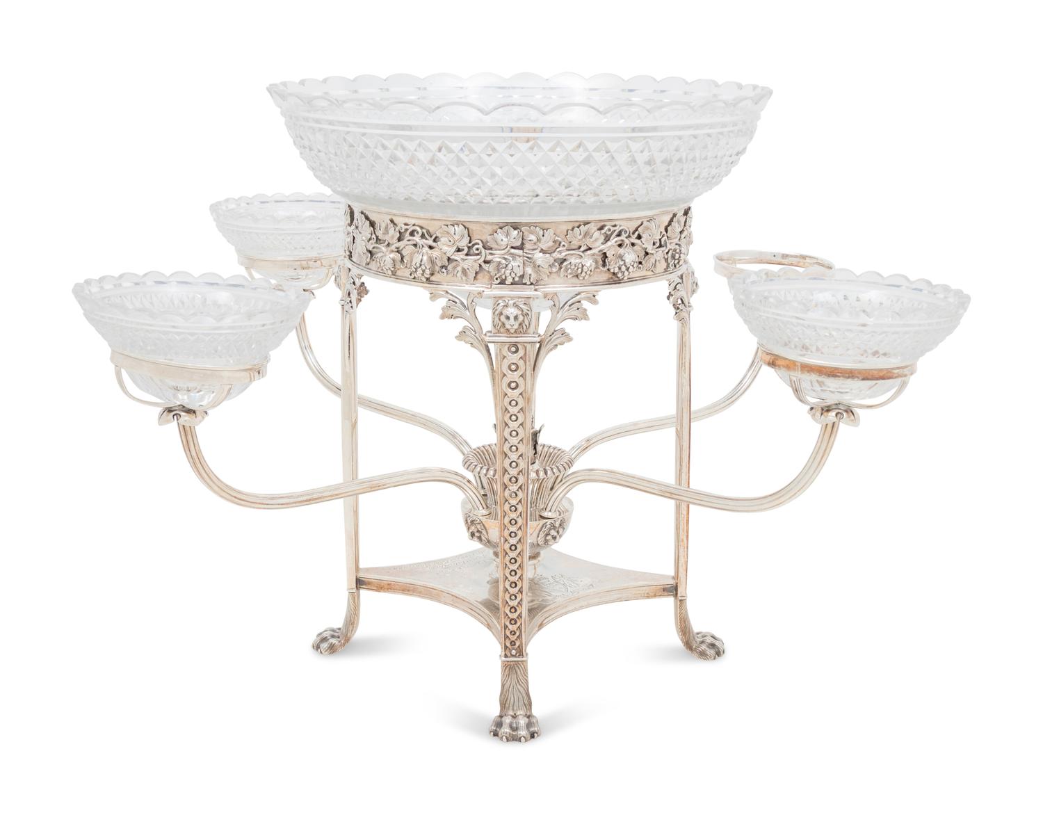 A George III Silver and Cut-Glass Epergne