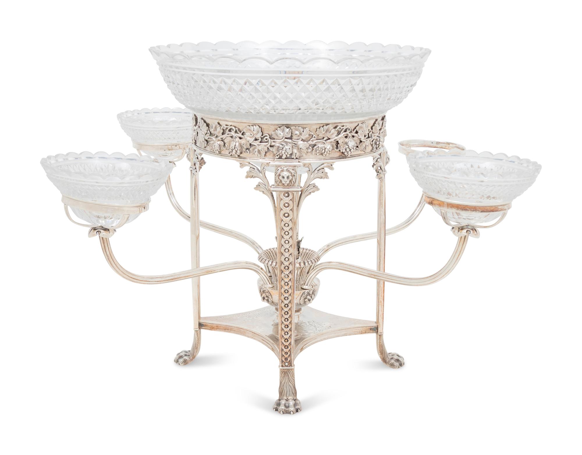 A George III Silver and Cut-Glass Epergne