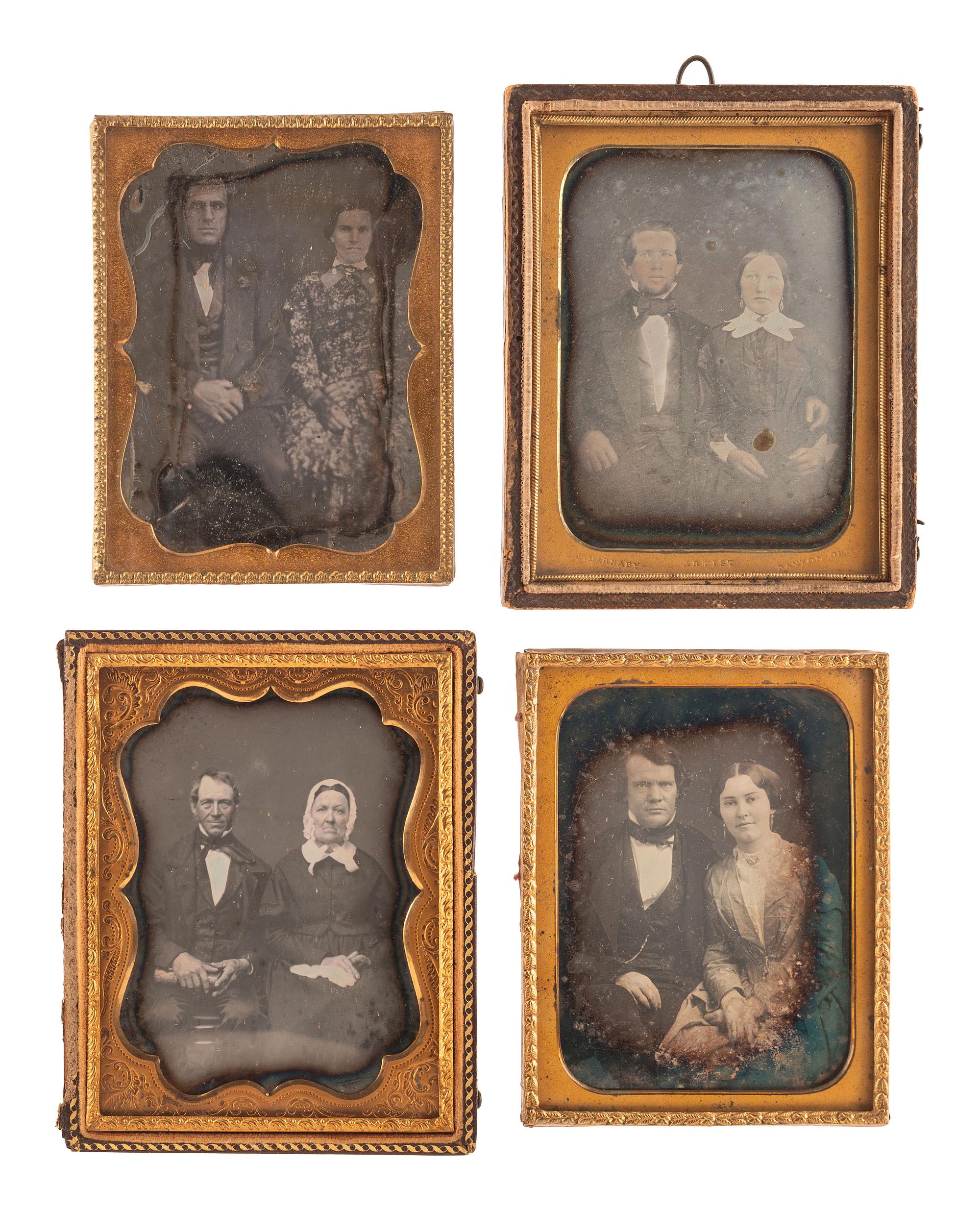 [EARLY PHOTOGRAPHY]. A group of 18 daguerreotype portraits of couples, highlighted by a half plate portrait by Enoch Long, including: