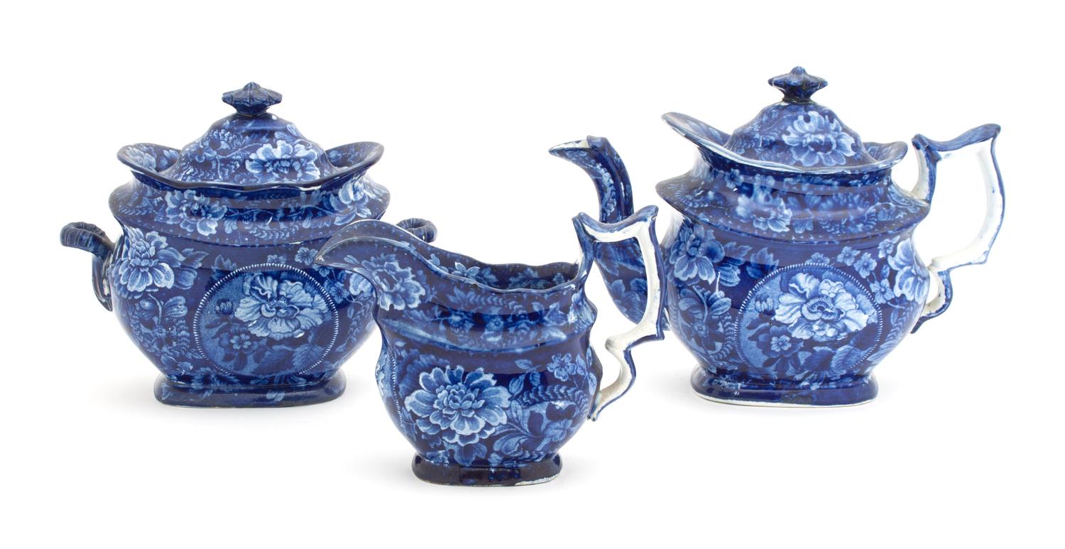 A Historical Staffordshire Transfer Printed Partial Tea Set Height of tallest 7 1/2 inches.