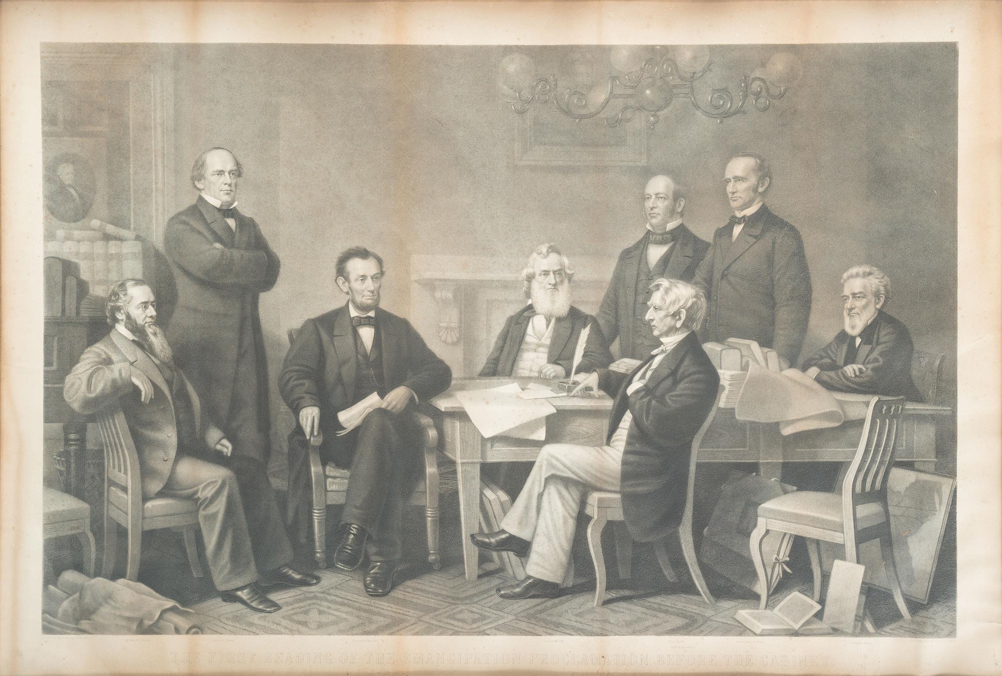 [SLAVERY & ABOLITION]. Alexander Hay RITCHIE (1822, 1895), engraver. after Francis Bicknell CARPENTER (1830-1900), artist. First Reading of the Emancipation Proclamation .