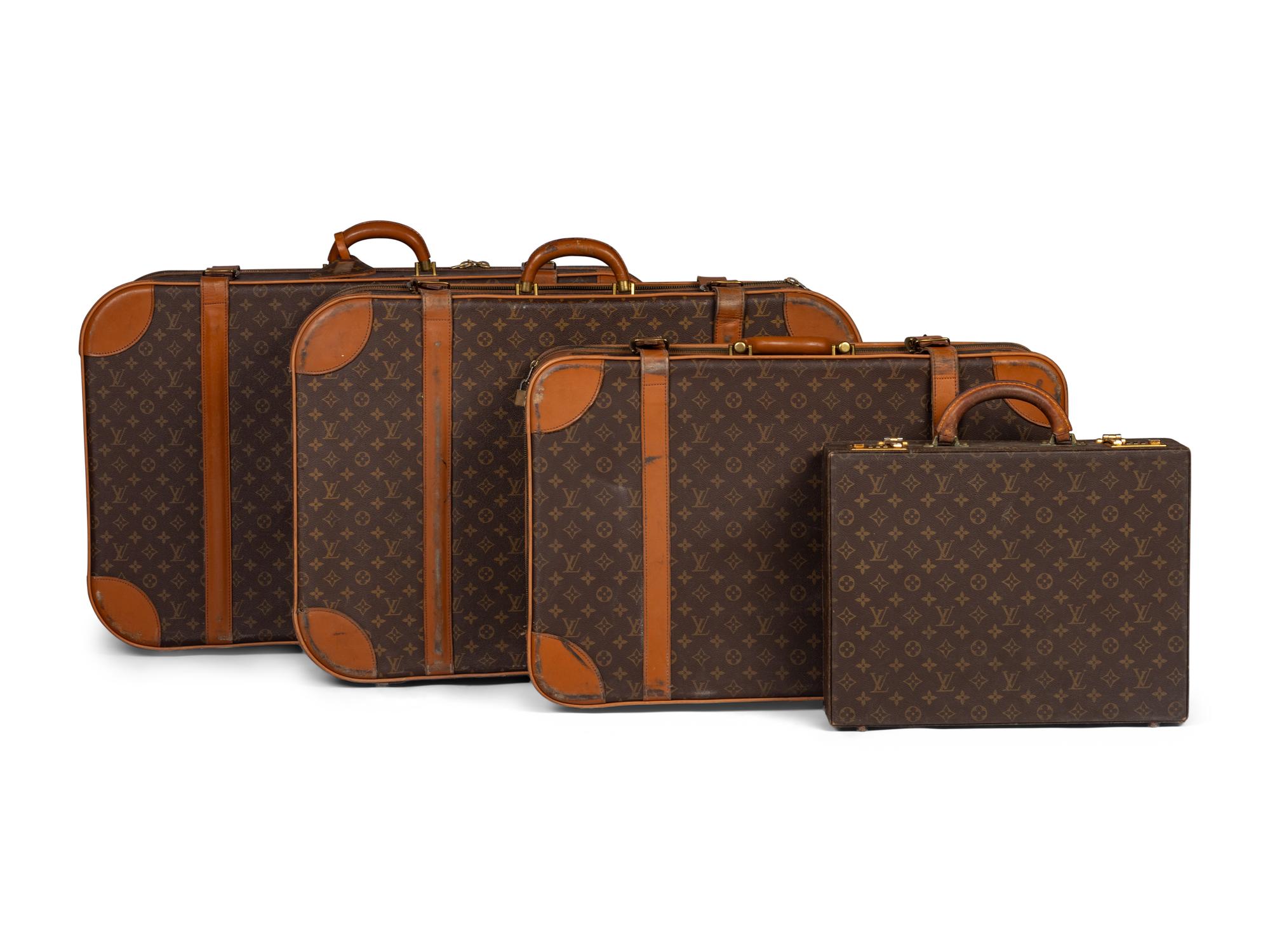 Three Louis Vuitton Soft-Sided Suitcases by French Company and One Briefcase, Late 20th Century