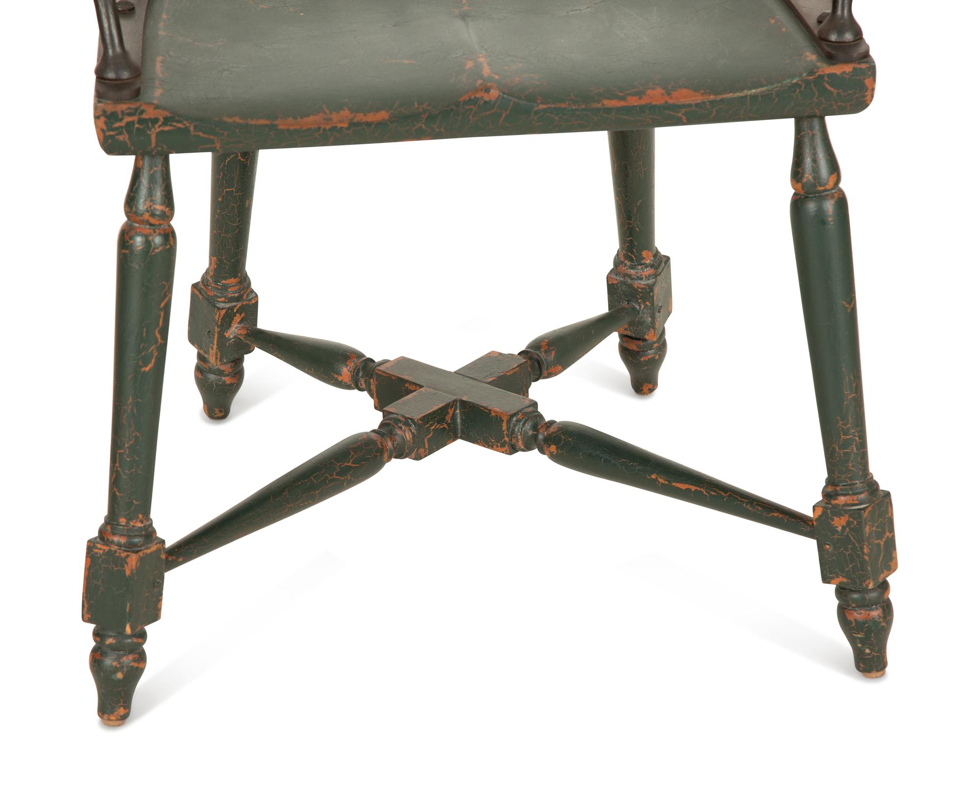 A Pair of Modern Steel and Painted Wood Windsor Style Armchairs — 20th Century