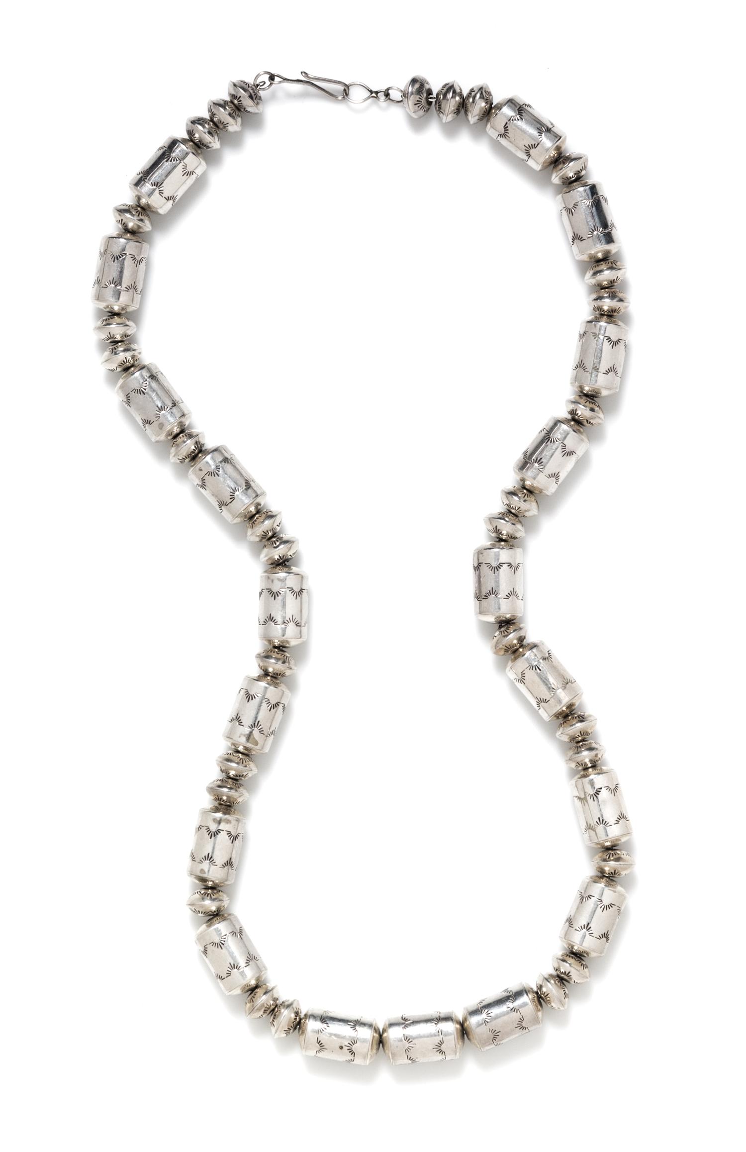 A Silver Bead Necklace, Native American, 62.60 dwts.