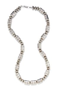 A Silver Bead Necklace, Native American, 62.60 dwts.